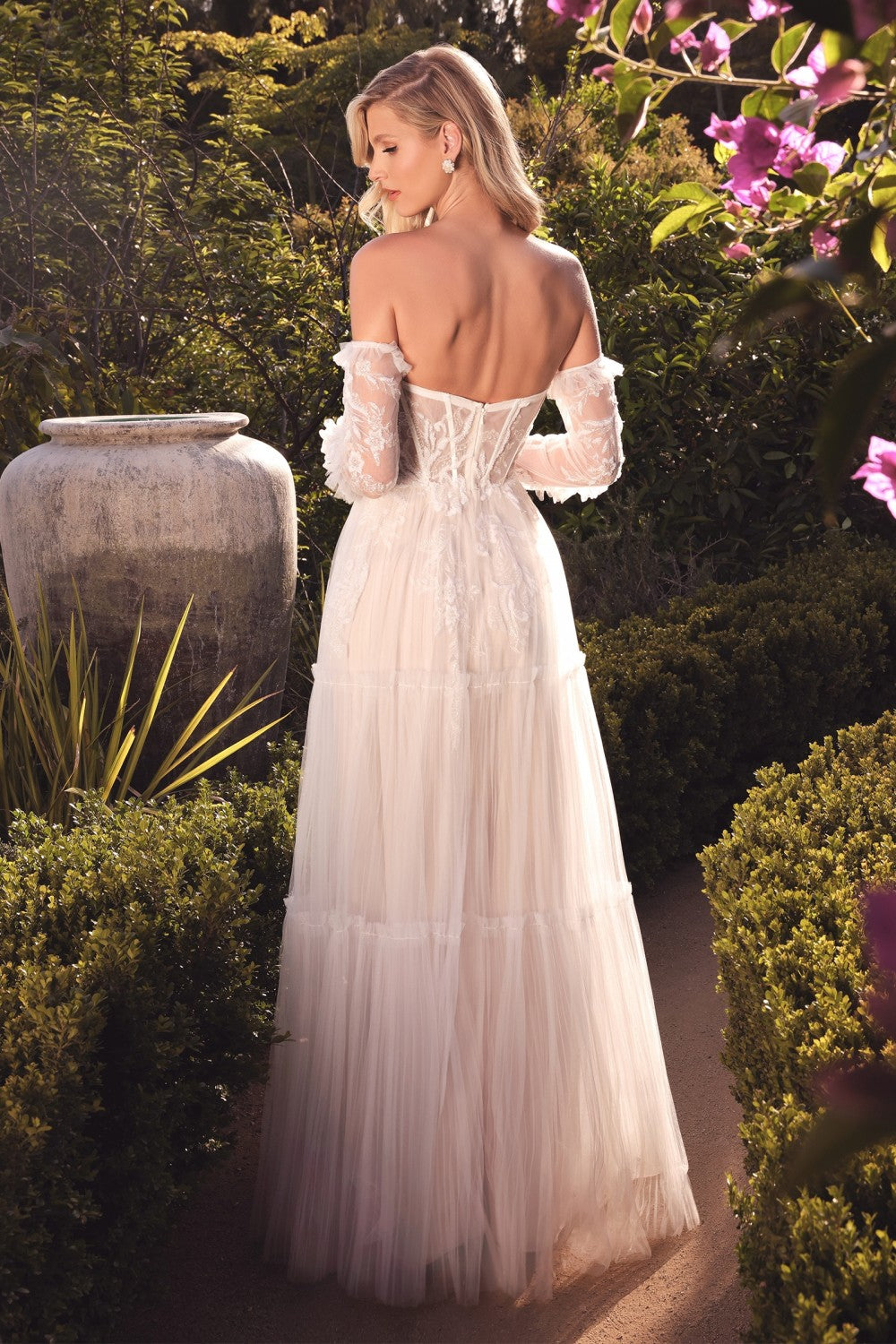 Sonia Boho Retro Wedding Gown Ruffled A-line Silhouette Skirt Structured Sweetheart Neckline Corset Off Shoulder CDA1037W Elsy Style Wedding Dresses