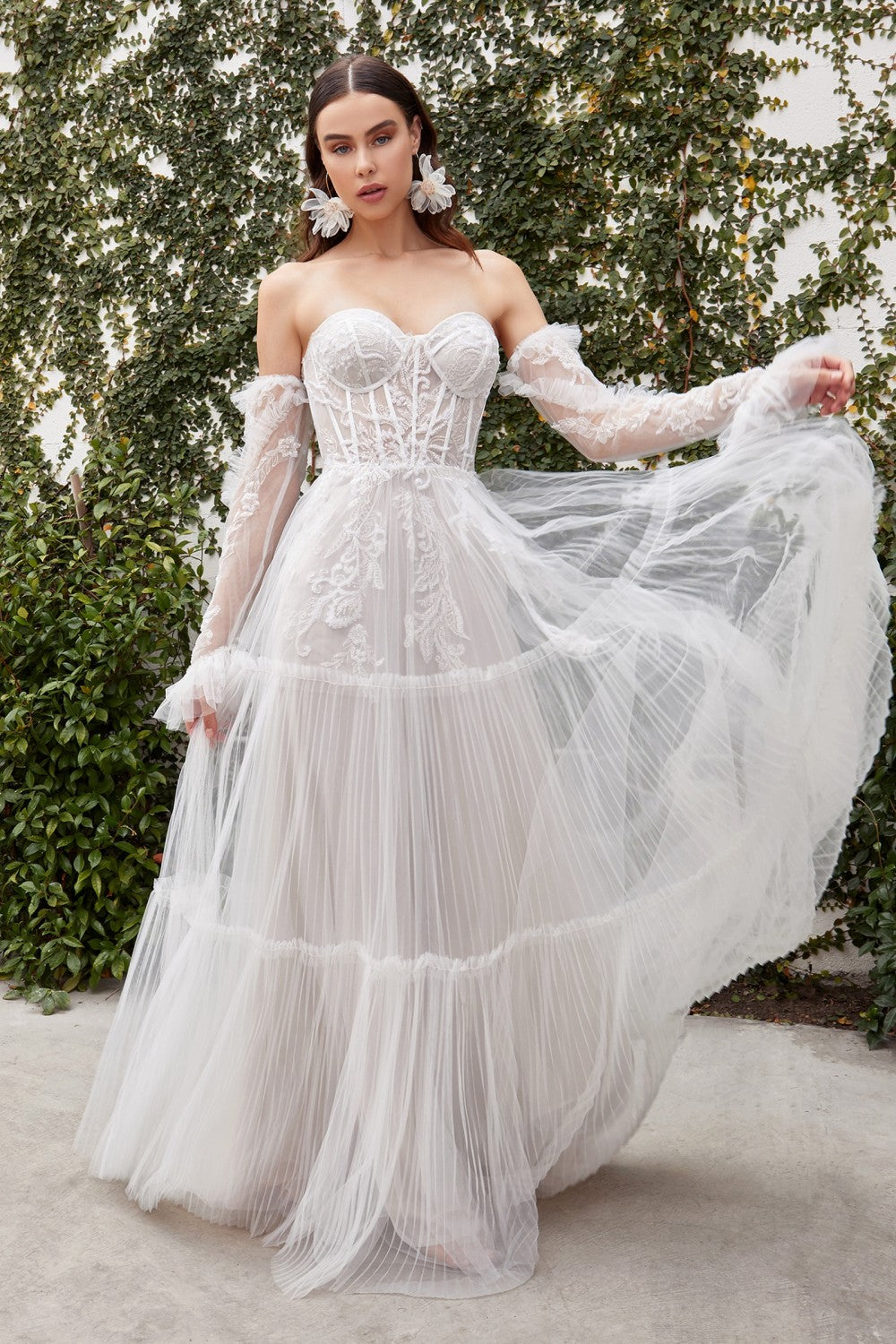 Sonia Boho Retro Wedding Gown Ruffled A-line Silhouette Skirt Structured Sweetheart Neckline Corset Off Shoulder CDA1037W Elsy Style Wedding Dresses