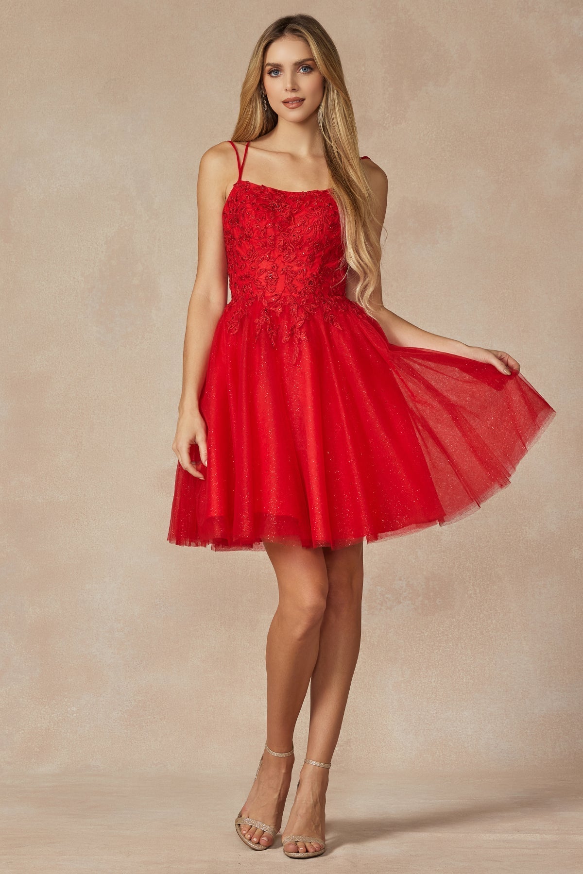 Spaghetti Straps Embroidered Bodice Short Cocktail & Homecoming Dress JT860 Elsy Style Cocktail Dress