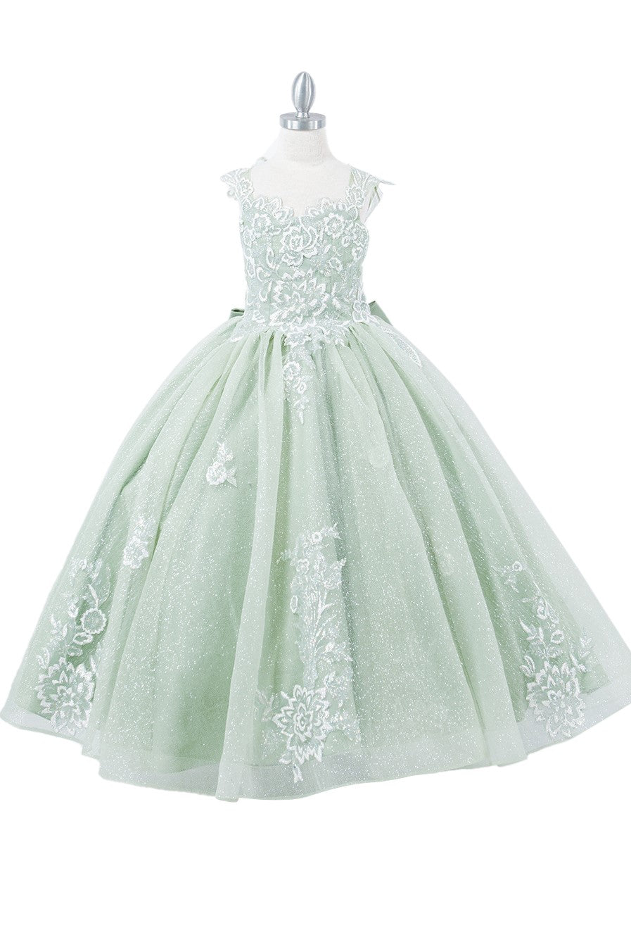 Sparkling 3D Puff Print Elegant Detachable Back Ribbon Kids Dress CU5116 Elsy Style Ball Dress