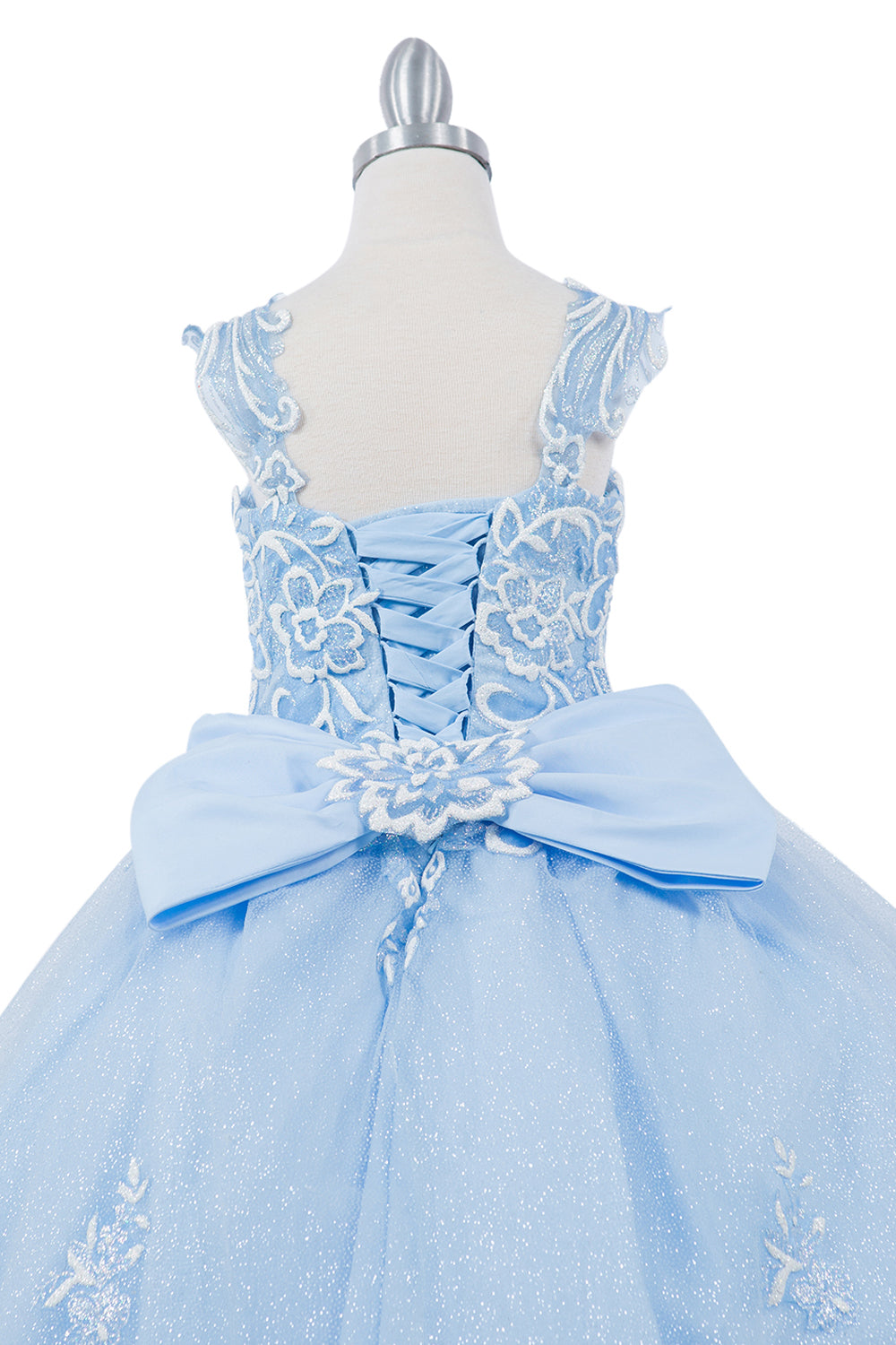 Sparkling 3D Puff Print Elegant Detachable Back Ribbon Kids Dress CU5116 Elsy Style Ball Dress