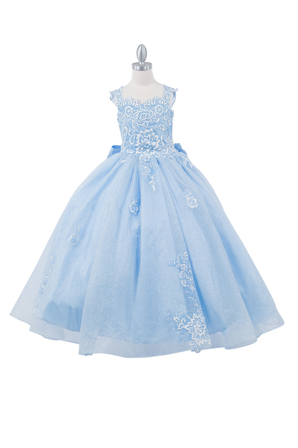 Sparkling 3D Puff Print Elegant Detachable Back Ribbon Kids Dress CU5116 Elsy Style Ball Dress