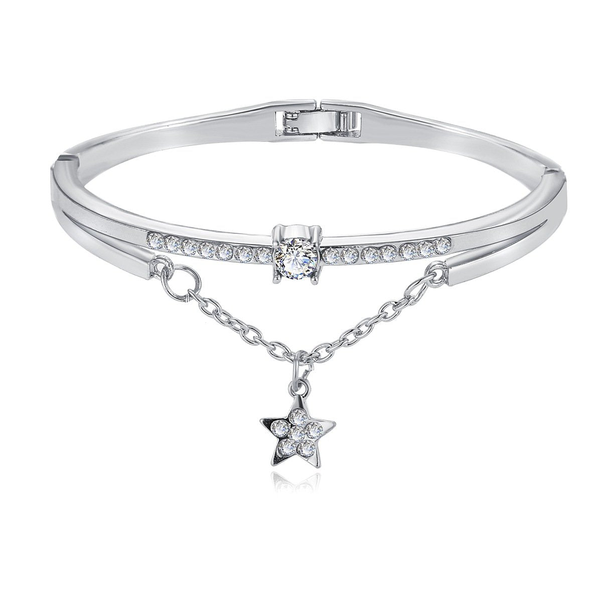 Star Drop With Austrian Crystals 18K White Gold Plated Bracelet ITALY Design Elsy Style Bracelet