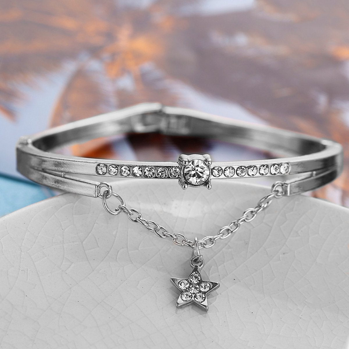 Star Drop With Austrian Crystals 18K White Gold Plated Bracelet ITALY Design Elsy Style Bracelet