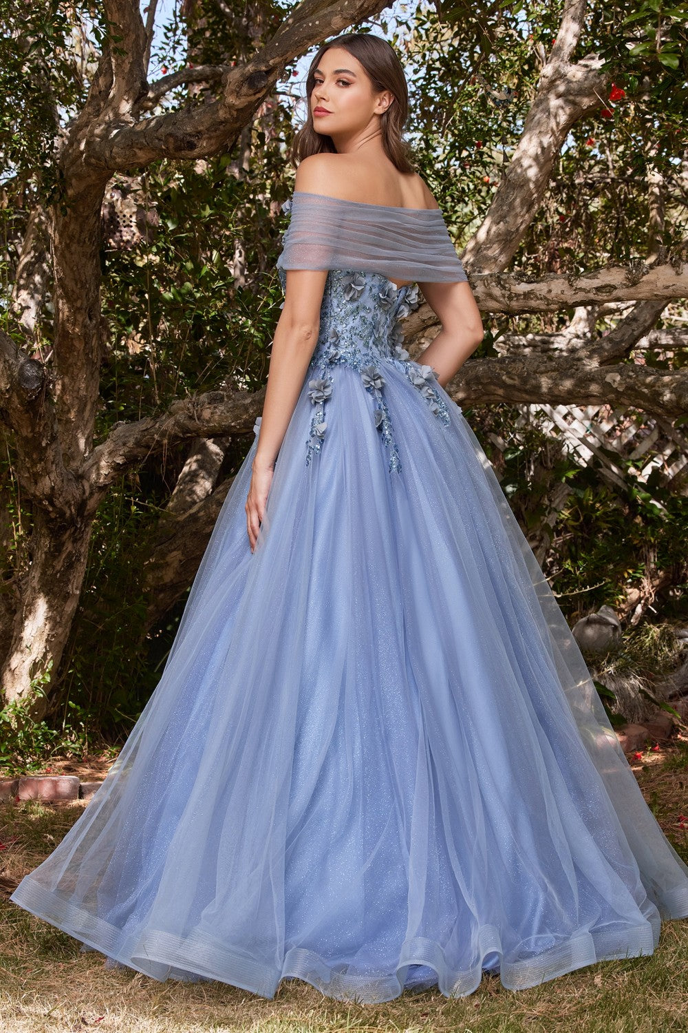 Strapless Glitter Prom & Ball Gown Sequin Tulle A-line Skirt Detachable Floral Shawl Embellished Floral Sweetheart Bodice CDCD955 Elsy Style Ball Dress