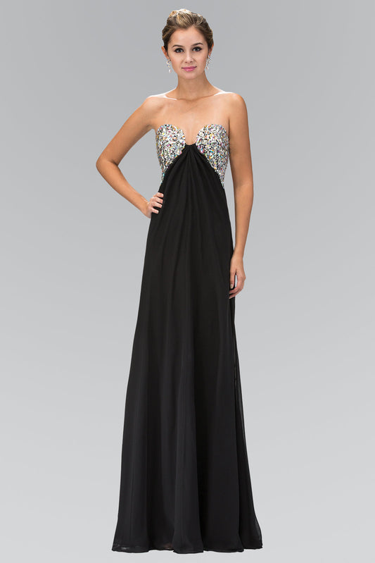 Strapless Open Back Chiffon Long Dress with Jewel Embellished Bust GLGL1151 Elsy Style PROM