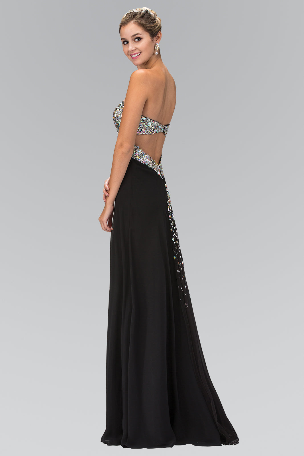 Strapless Open Back Chiffon Long Dress with Jewel Embellished Bust GLGL1151 Elsy Style PROM