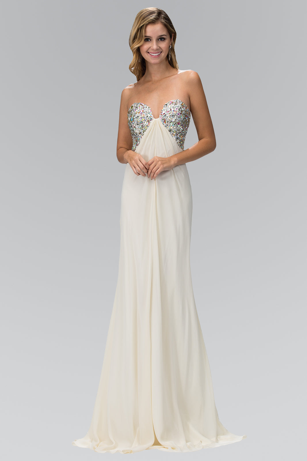 Strapless Open Back Chiffon Long Dress with Jewel Embellished Bust GLGL1151 Elsy Style PROM