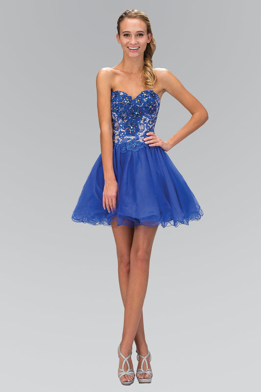 Strapless Sweetheart Tulle Short Dress with Lace Bodice GLGS1110 Elsy Style HOMECOMING