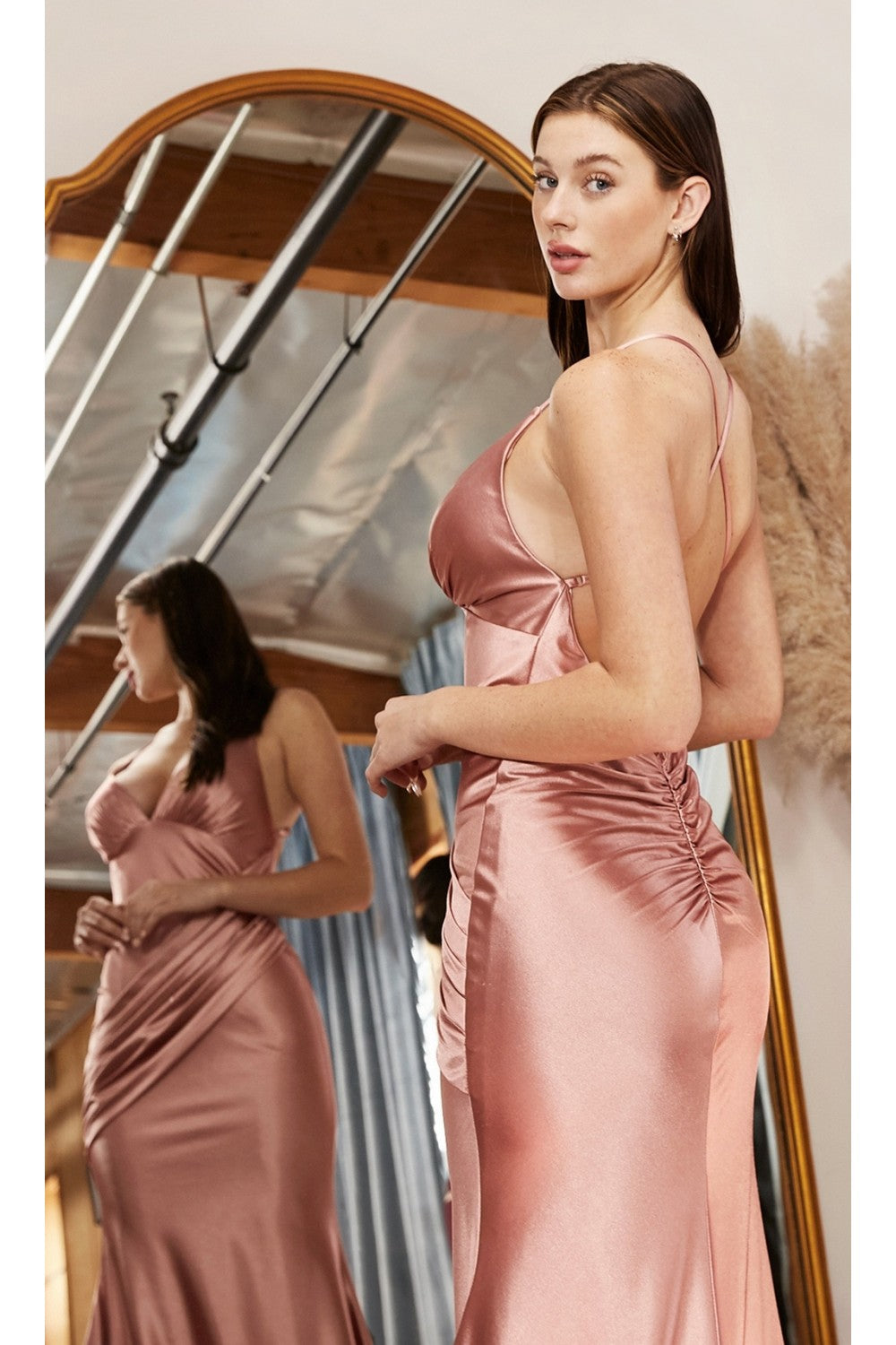 Stretch Satin Prom & Bridesmaid Gown Wrap Effect Bodice with V-neckline Mermaid Classic Silhouette Ruched Elegant Top CDCH236 Elsy Style Evening Dress