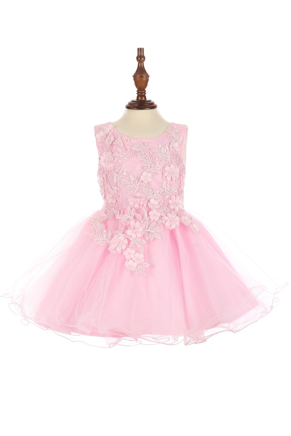 Super Cute Flower Lace Adorned With 3D Flowers Baby Tulle Kids Dress CU9125B Elsy Style Kids Dress