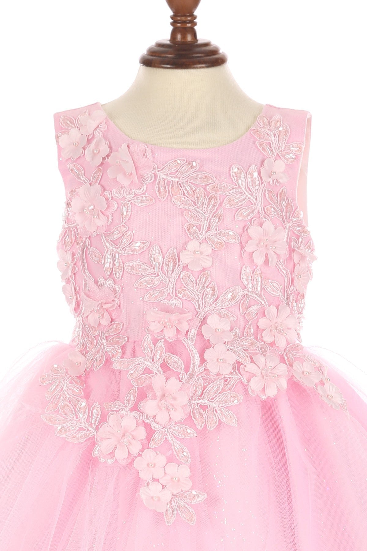 Super Cute Flower Lace Adorned With 3D Flowers Baby Tulle Kids Dress CU9125B Elsy Style Kids Dress