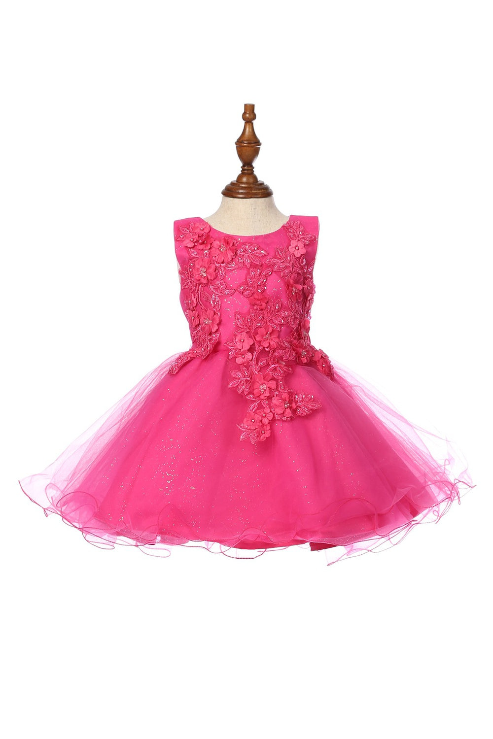 Super Cute Flower Lace Adorned With 3D Flowers Baby Tulle Kids Dress CU9125B Elsy Style Kids Dress