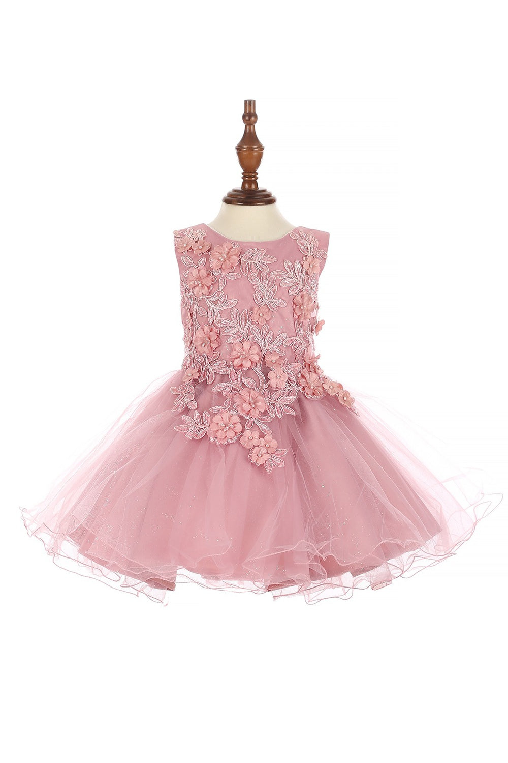 Super Cute Flower Lace Adorned With 3D Flowers Baby Tulle Kids Dress CU9125B Elsy Style Kids Dress