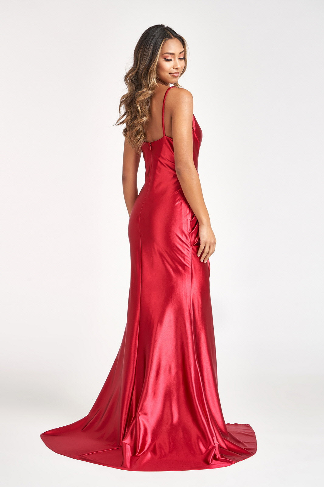 Sweetheart Satin Mermaid Dress Open Back and Side Gathered Waistline GLGL3044 Elsy Style PROM