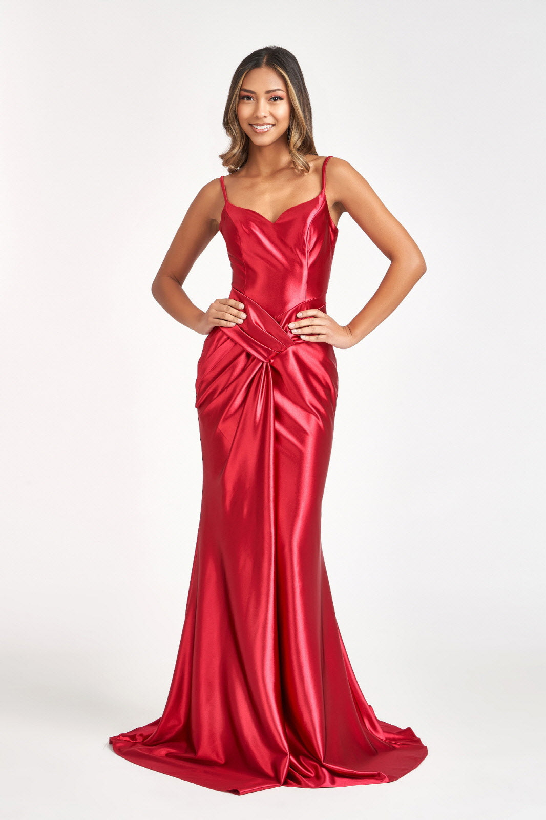 Sweetheart Satin Mermaid Dress Open Back and Side Gathered Waistline GLGL3044 Elsy Style PROM