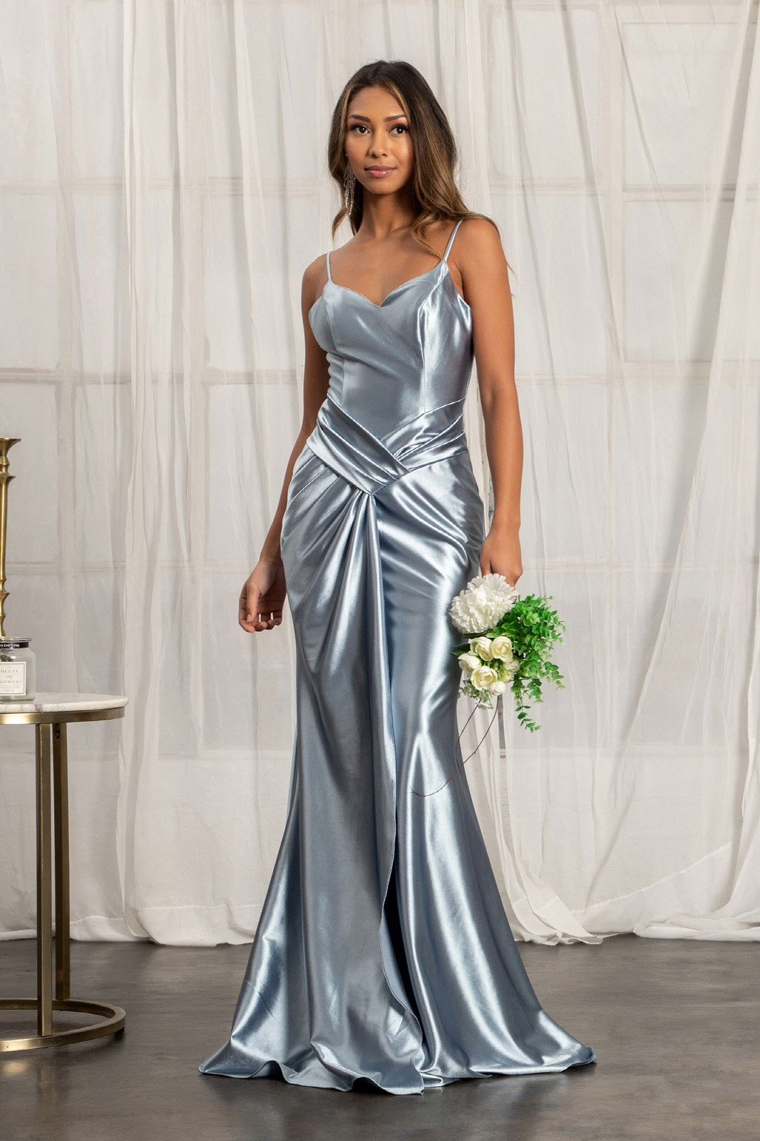 Sweetheart Satin Mermaid Dress Open Back and Side Gathered Waistline GLGL3044 Elsy Style PROM