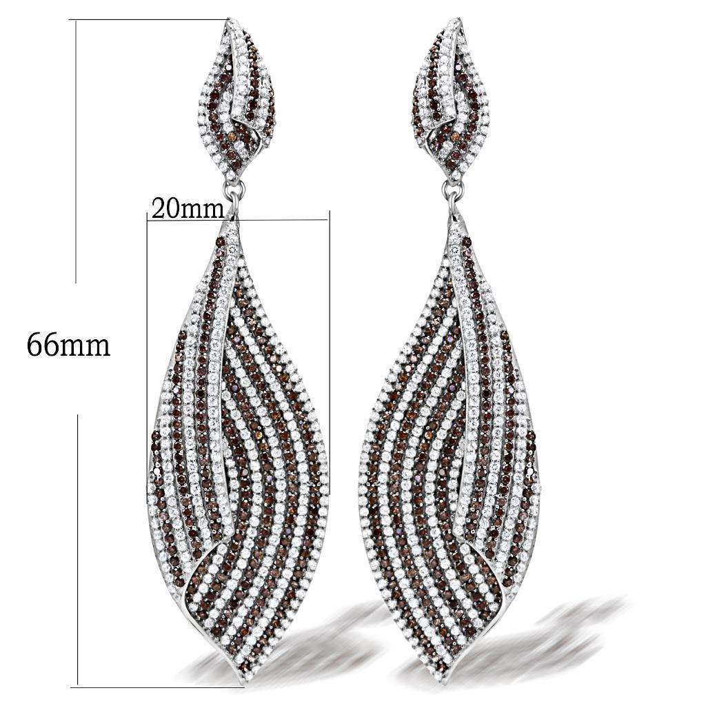 TS033 - Rhodium 925 Sterling Silver Earrings with Assorted  in Brown Elsy Style Earrings