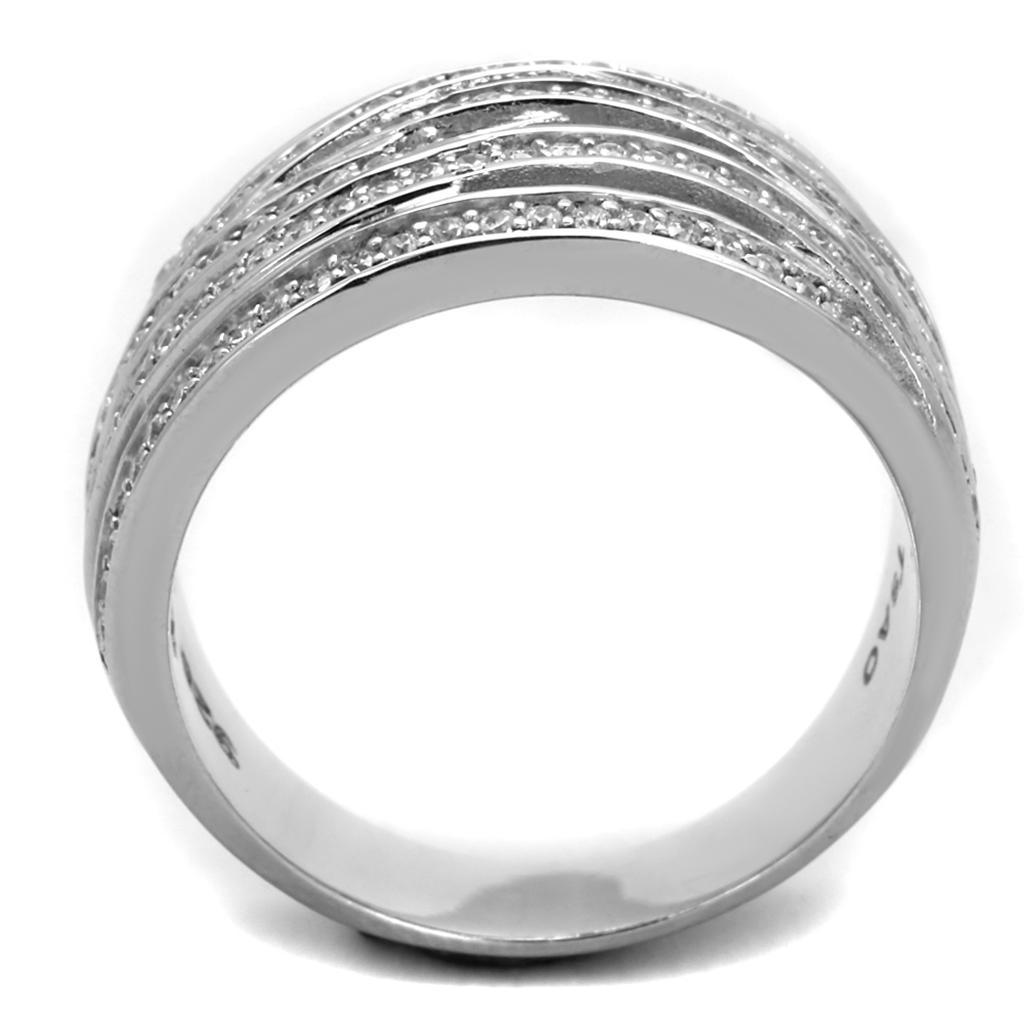 TS274 - Rhodium 925 Sterling Silver Ring with AAA Grade CZ  in Clear Elsy Style Ring