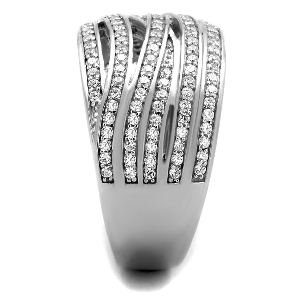 TS274 - Rhodium 925 Sterling Silver Ring with AAA Grade CZ  in Clear Elsy Style Ring