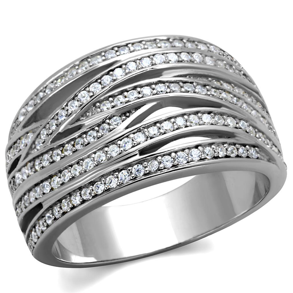 TS274 - Rhodium 925 Sterling Silver Ring with AAA Grade CZ  in Clear Elsy Style Ring