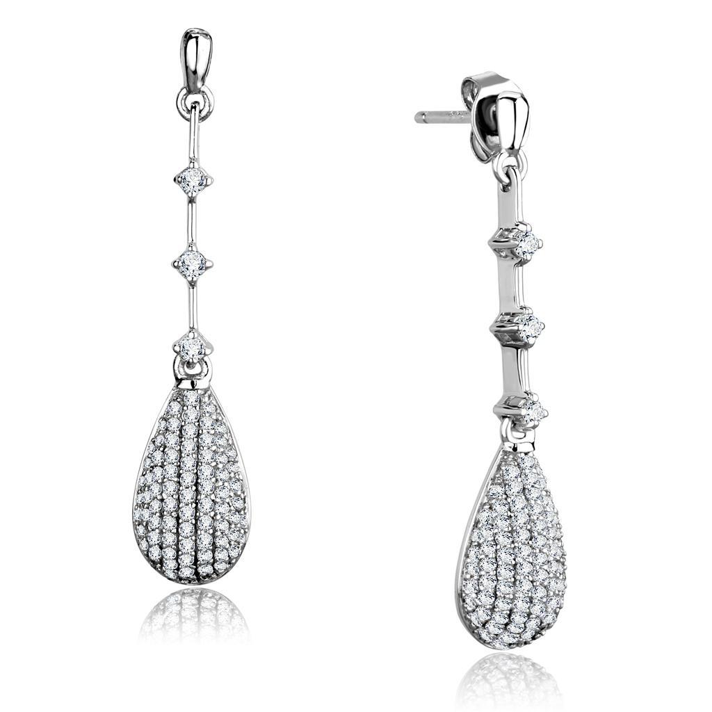 TS292 - Rhodium 925 Sterling Silver Earrings with AAA Grade CZ  in Clear Elsy Style Earrings