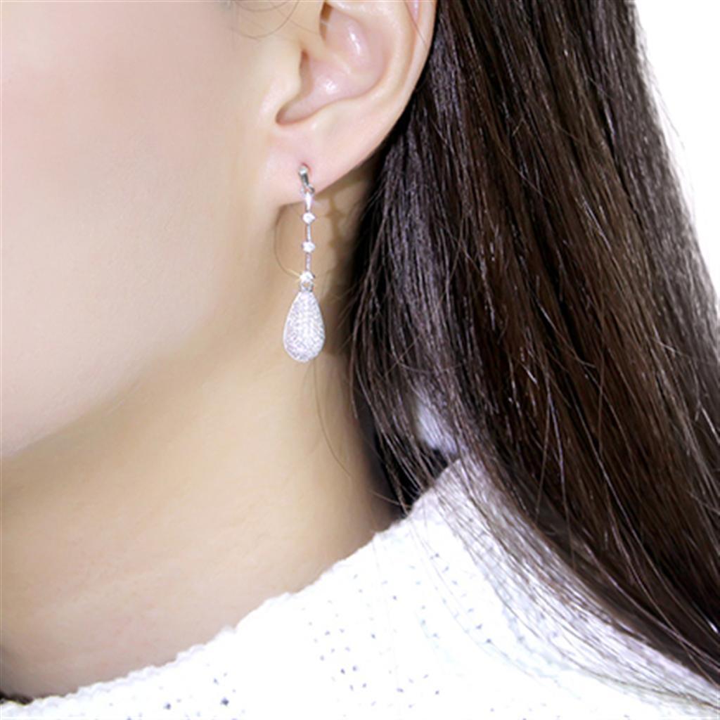 TS292 - Rhodium 925 Sterling Silver Earrings with AAA Grade CZ  in Clear Elsy Style Earrings