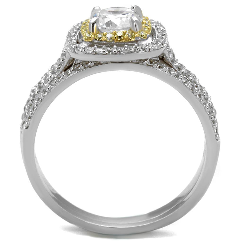 TS467 - Reverse Two-Tone 925 Sterling Silver Ring with AAA Grade CZ  in Clear Elsy Style Ring