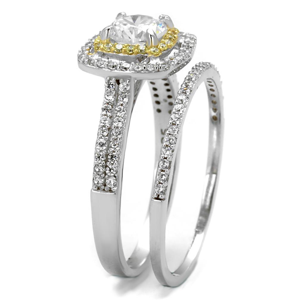 TS467 - Reverse Two-Tone 925 Sterling Silver Ring with AAA Grade CZ  in Clear Elsy Style Ring