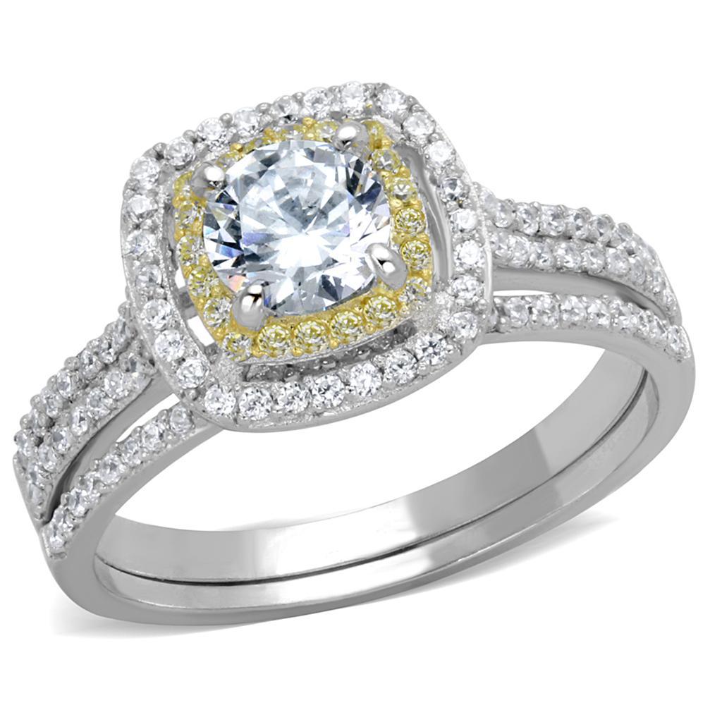 TS467 - Reverse Two-Tone 925 Sterling Silver Ring with AAA Grade CZ  in Clear Elsy Style Ring