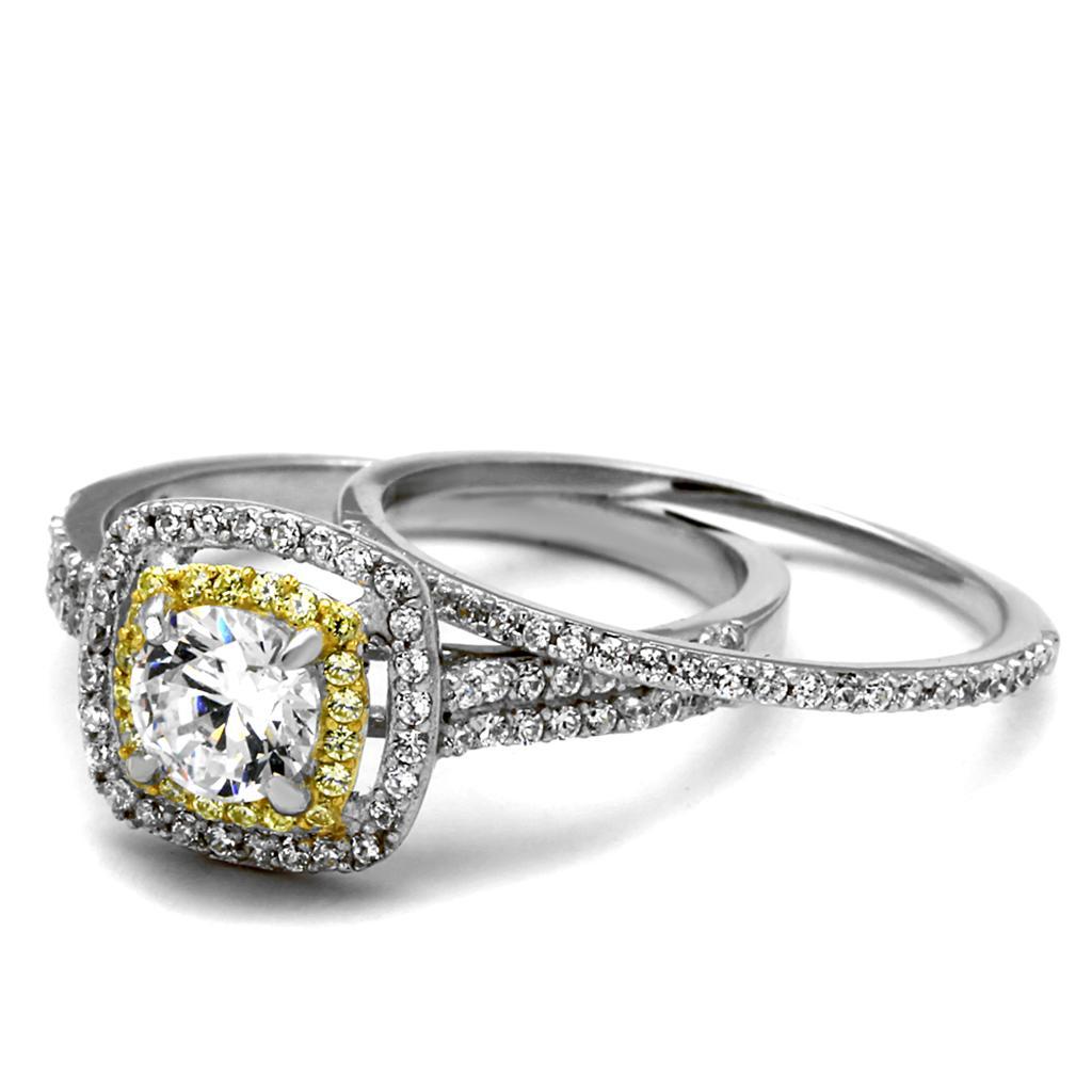 TS467 - Reverse Two-Tone 925 Sterling Silver Ring with AAA Grade CZ  in Clear Elsy Style Ring