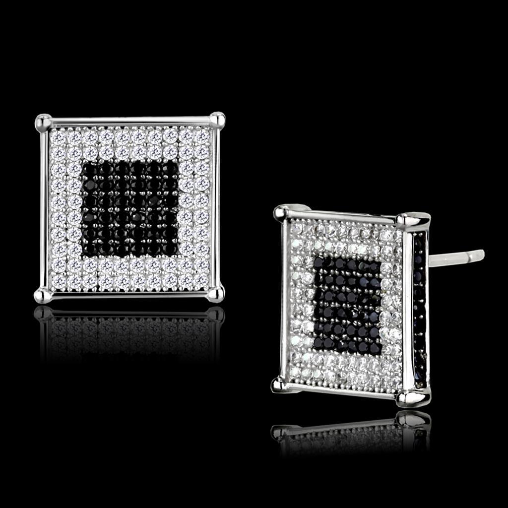 TS481 - Rhodium + Ruthenium 925 Sterling Silver Earrings with AAA Grade CZ  in Black Diamond Elsy Style Earrings