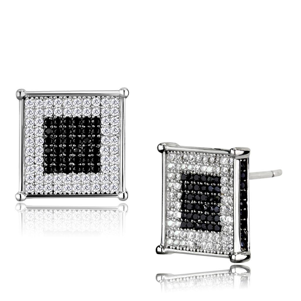 TS481 - Rhodium + Ruthenium 925 Sterling Silver Earrings with AAA Grade CZ  in Black Diamond Elsy Style Earrings