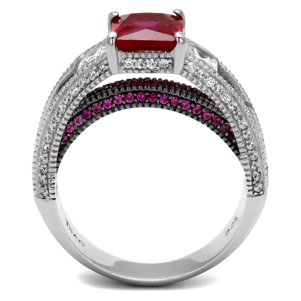 TS545 - Rhodium + Ruthenium 925 Sterling Silver Ring with AAA Grade CZ  in Ruby Elsy Style Ring