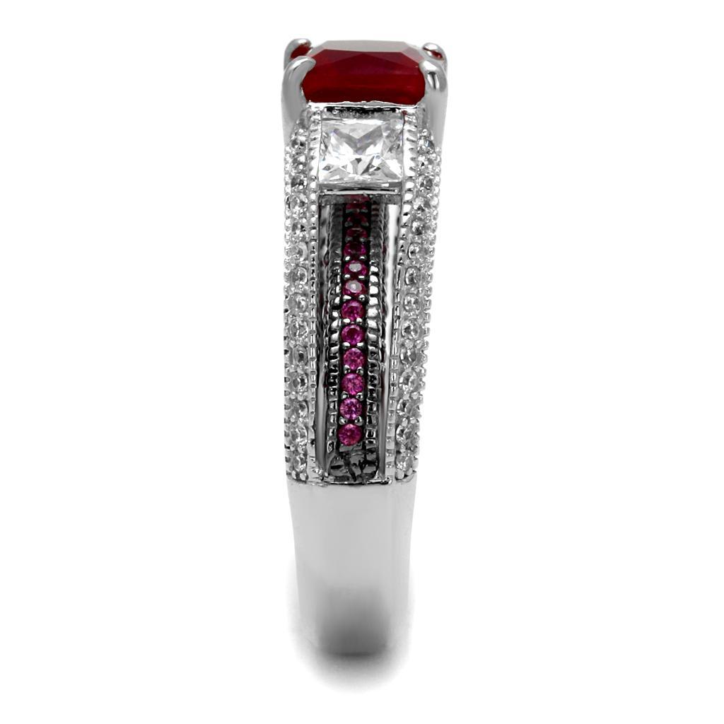 TS545 - Rhodium + Ruthenium 925 Sterling Silver Ring with AAA Grade CZ  in Ruby Elsy Style Ring