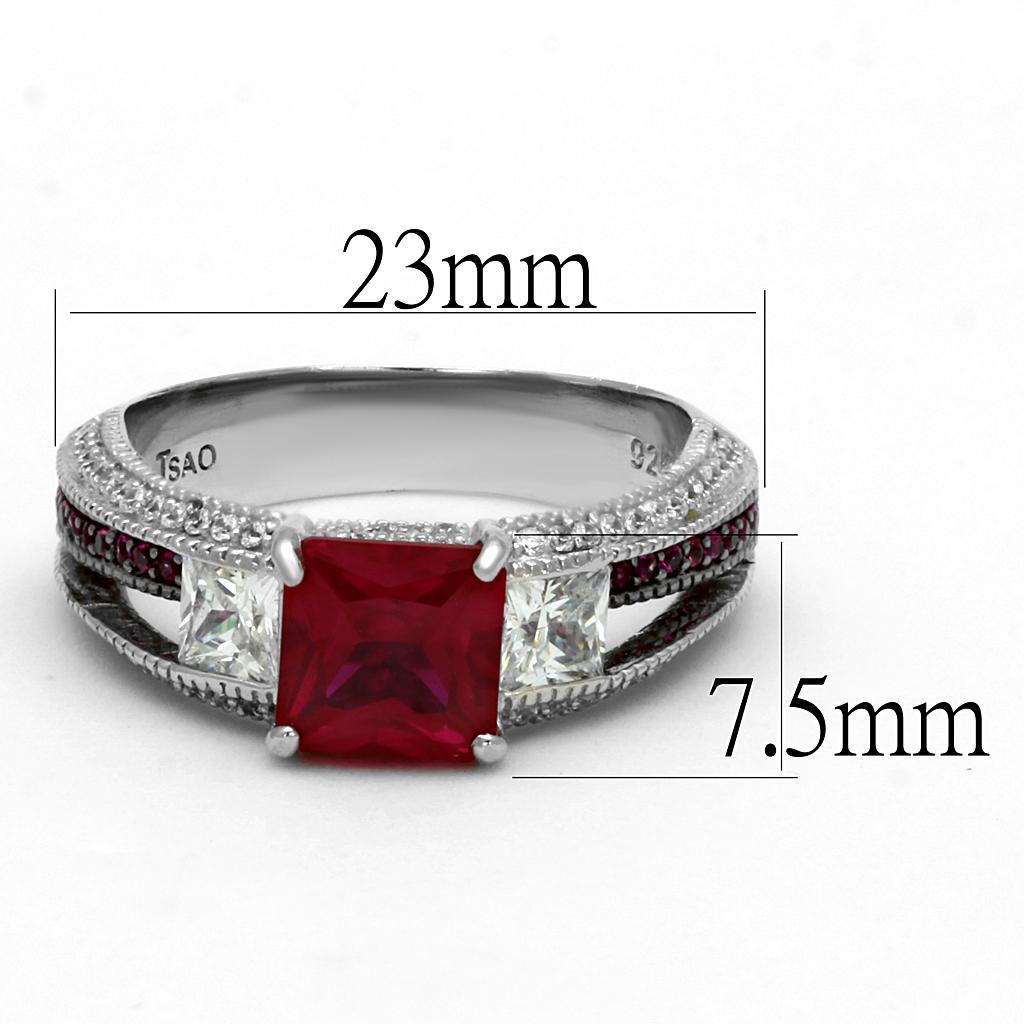 TS545 - Rhodium + Ruthenium 925 Sterling Silver Ring with AAA Grade CZ  in Ruby Elsy Style Ring