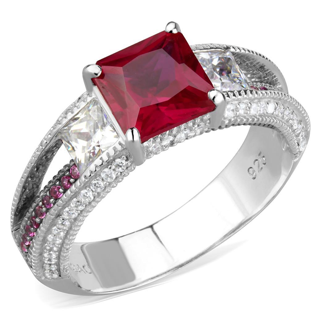 TS545 - Rhodium + Ruthenium 925 Sterling Silver Ring with AAA Grade CZ  in Ruby Elsy Style Ring