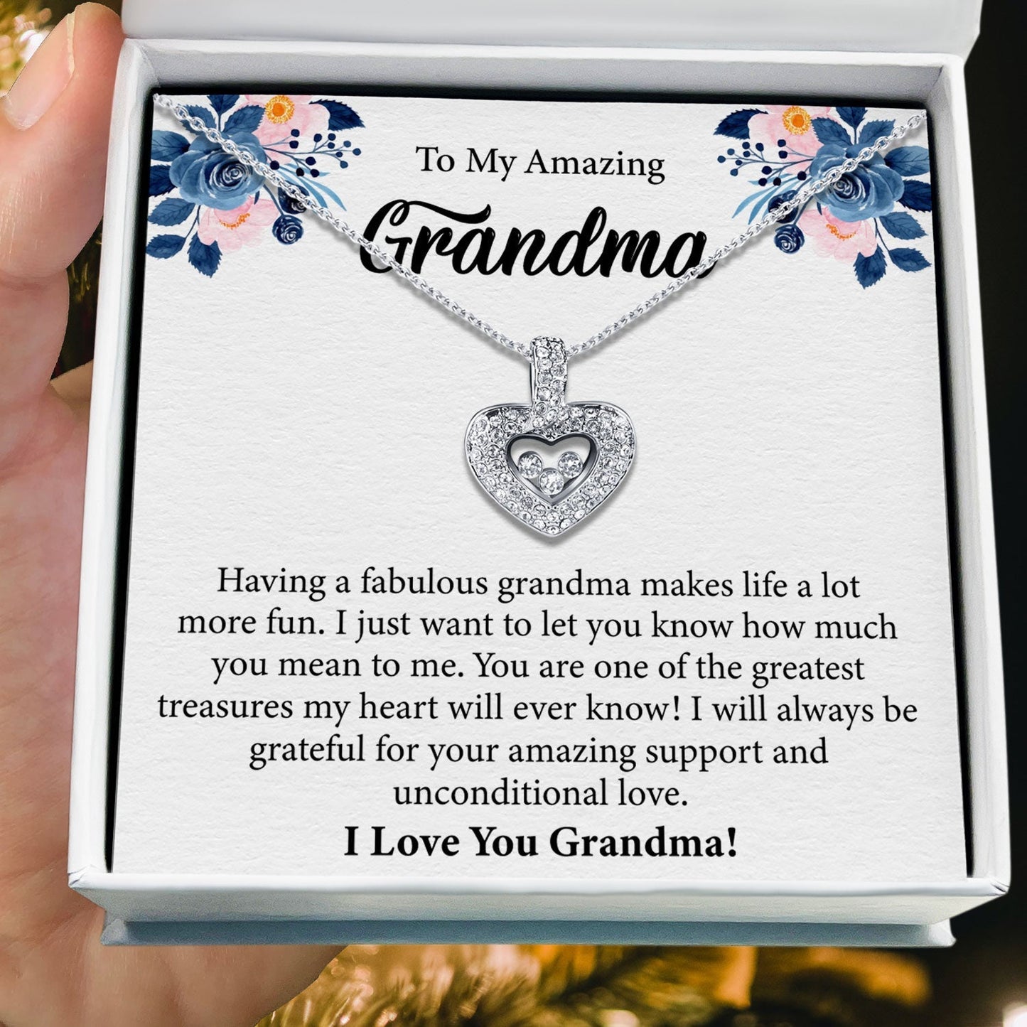 To My Amazing Grandma - Having A Fabulous Grandma Makes Life a Lot More Fun - Tryndi Floating Heart Necklace Elsy Style Necklaces