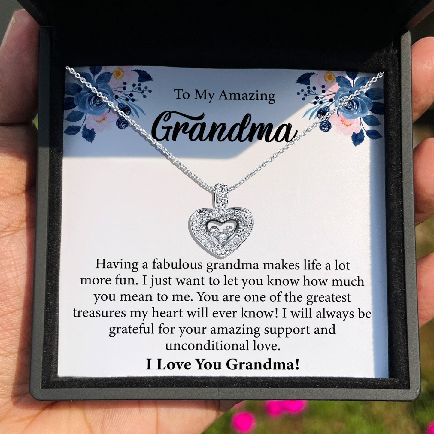 To My Amazing Grandma - Having A Fabulous Grandma Makes Life a Lot More Fun - Tryndi Floating Heart Necklace Elsy Style Necklaces