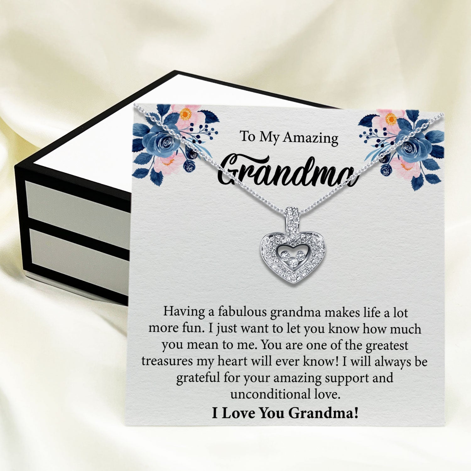 To My Amazing Grandma - Having A Fabulous Grandma Makes Life a Lot More Fun - Tryndi Floating Heart Necklace Elsy Style Necklaces