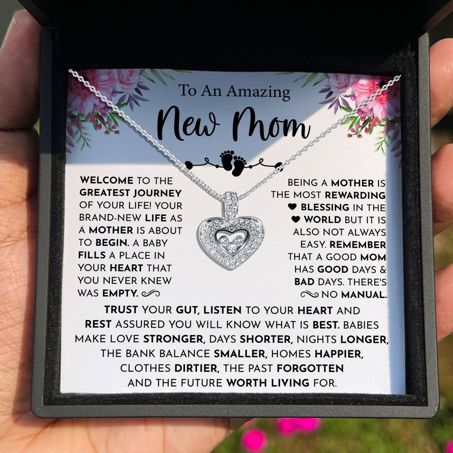 To My Amazing New Mom - Babies Make Love Stronger - Tryndi Floating Heart Necklace Elsy Style Necklaces