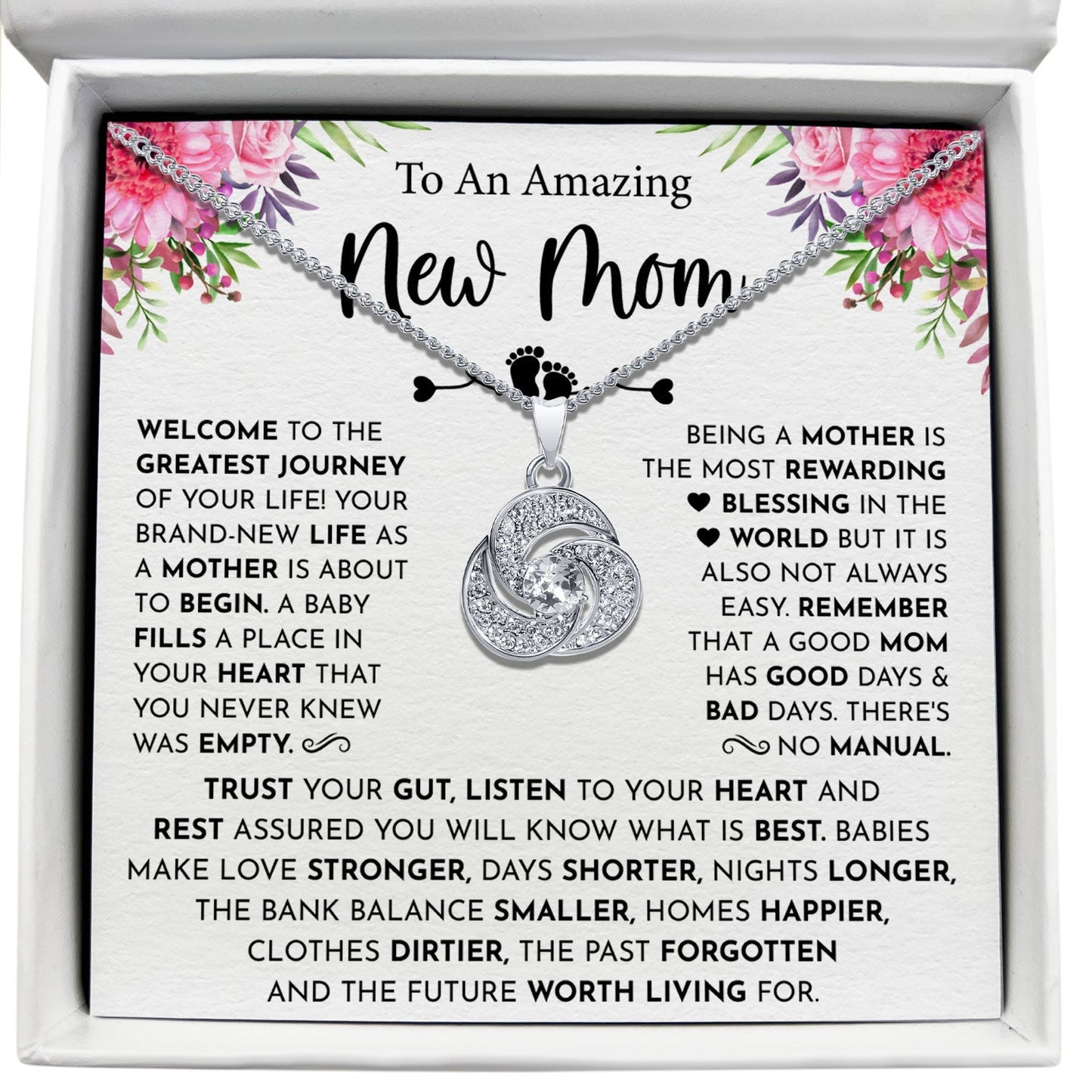 To My Amazing New Mom - Being a Mother Is The Most Rewarding - Tryndi Love Knot Necklace Elsy Style Necklaces