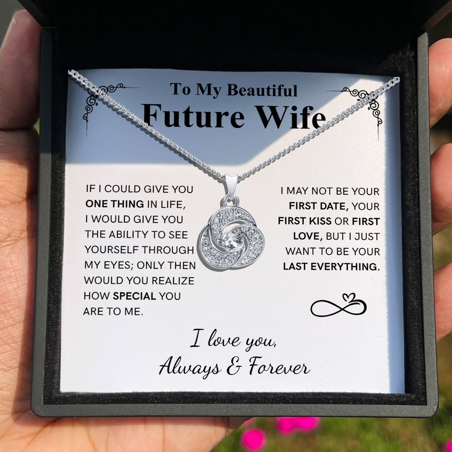 To My Beautiful Future Wife - Love You Always and Forever - Tryndi Love Knot Necklace Elsy Style Necklaces