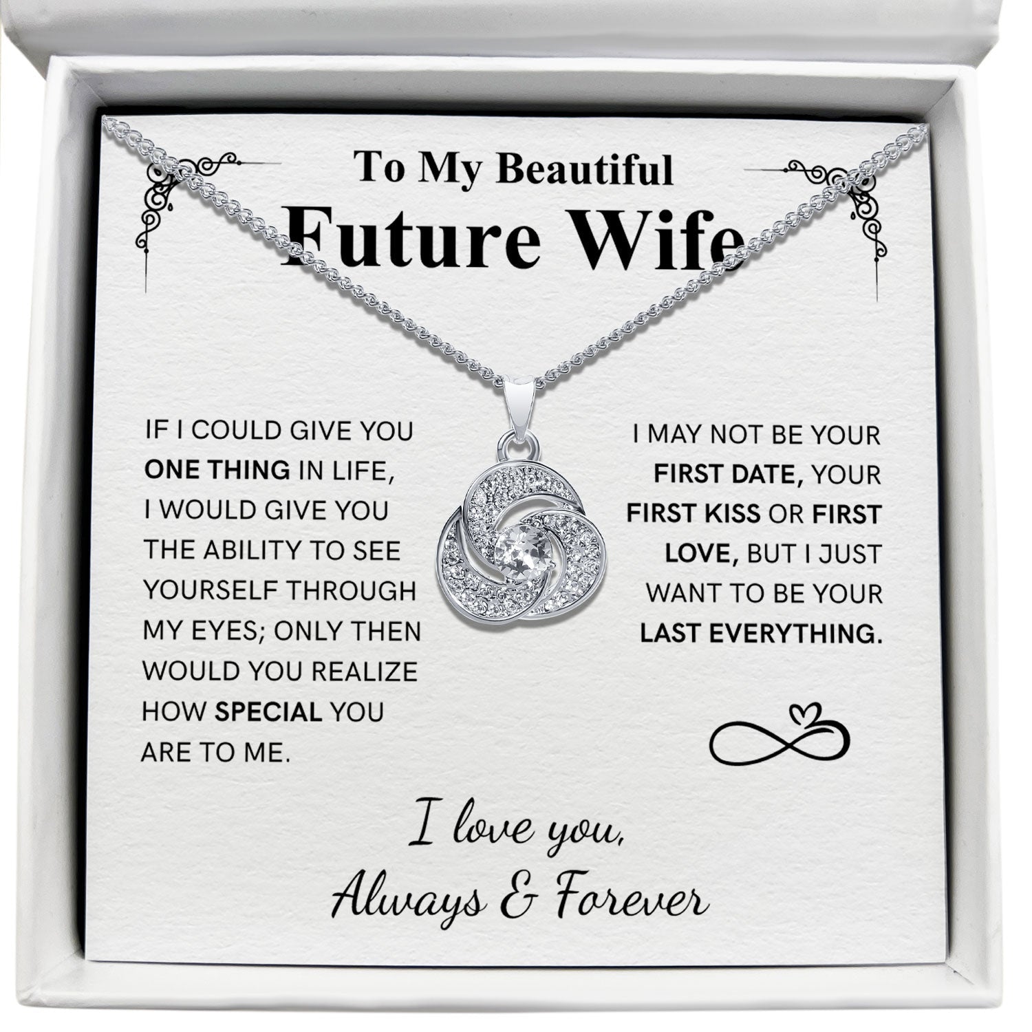 To My Beautiful Future Wife - Love You Always and Forever - Tryndi Love Knot Necklace Elsy Style Necklaces