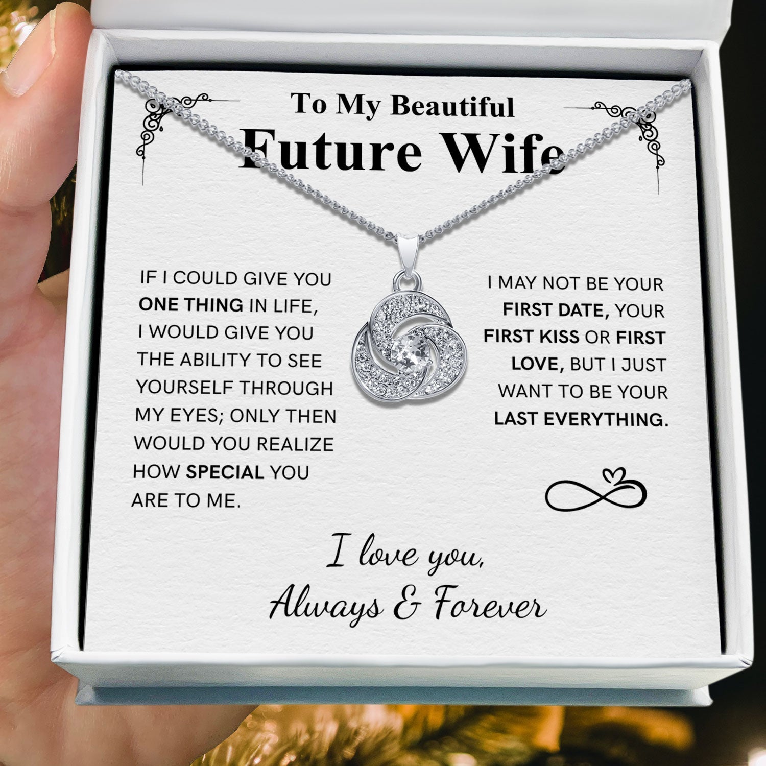 To My Beautiful Future Wife - Love You Always and Forever - Tryndi Love Knot Necklace Elsy Style Necklaces