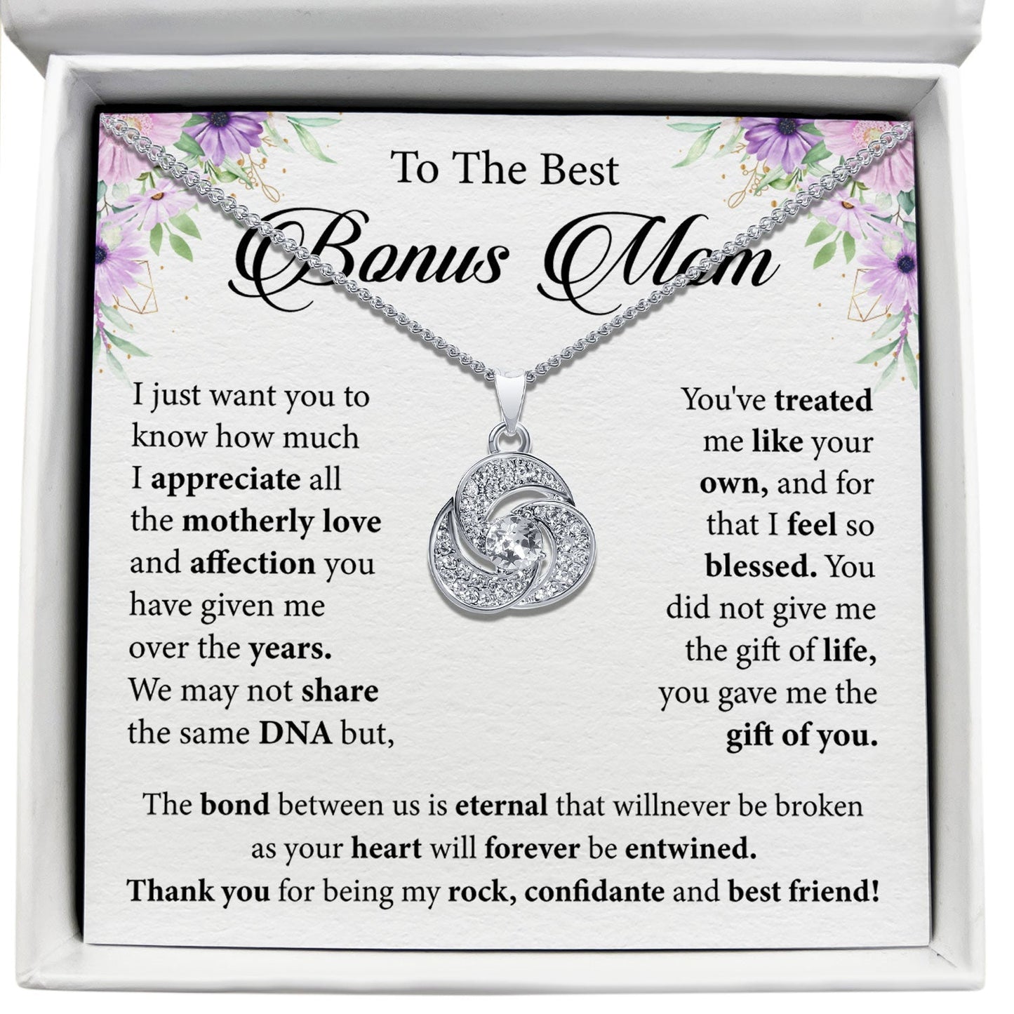 To My Best Bonus Mom - The Bond Between Us Is Eternal - Tryndi Love Knot Necklace Elsy Style Necklaces