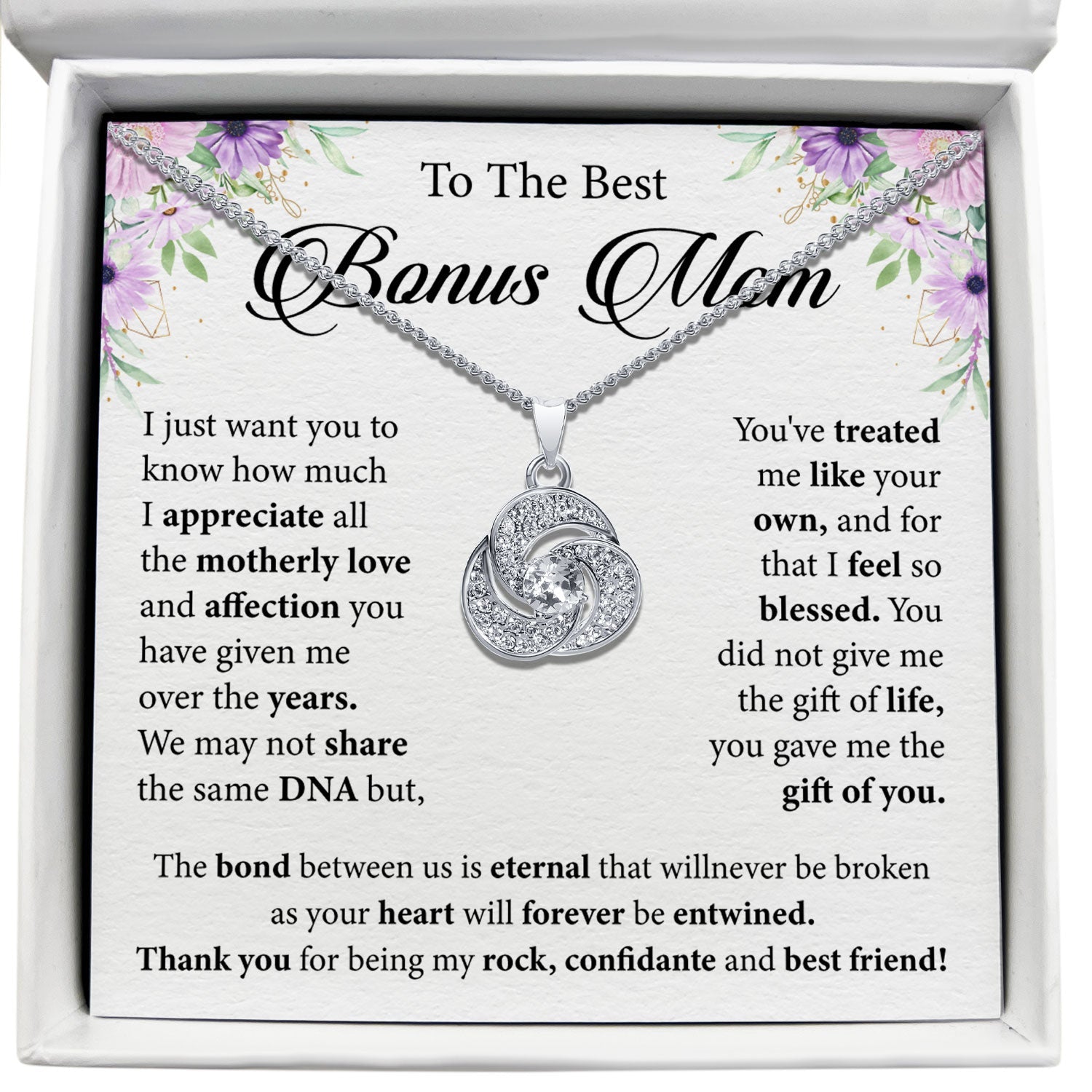 To My Best Bonus Mom - The Bond Between Us Is Eternal - Tryndi Love Knot Necklace Elsy Style Necklaces