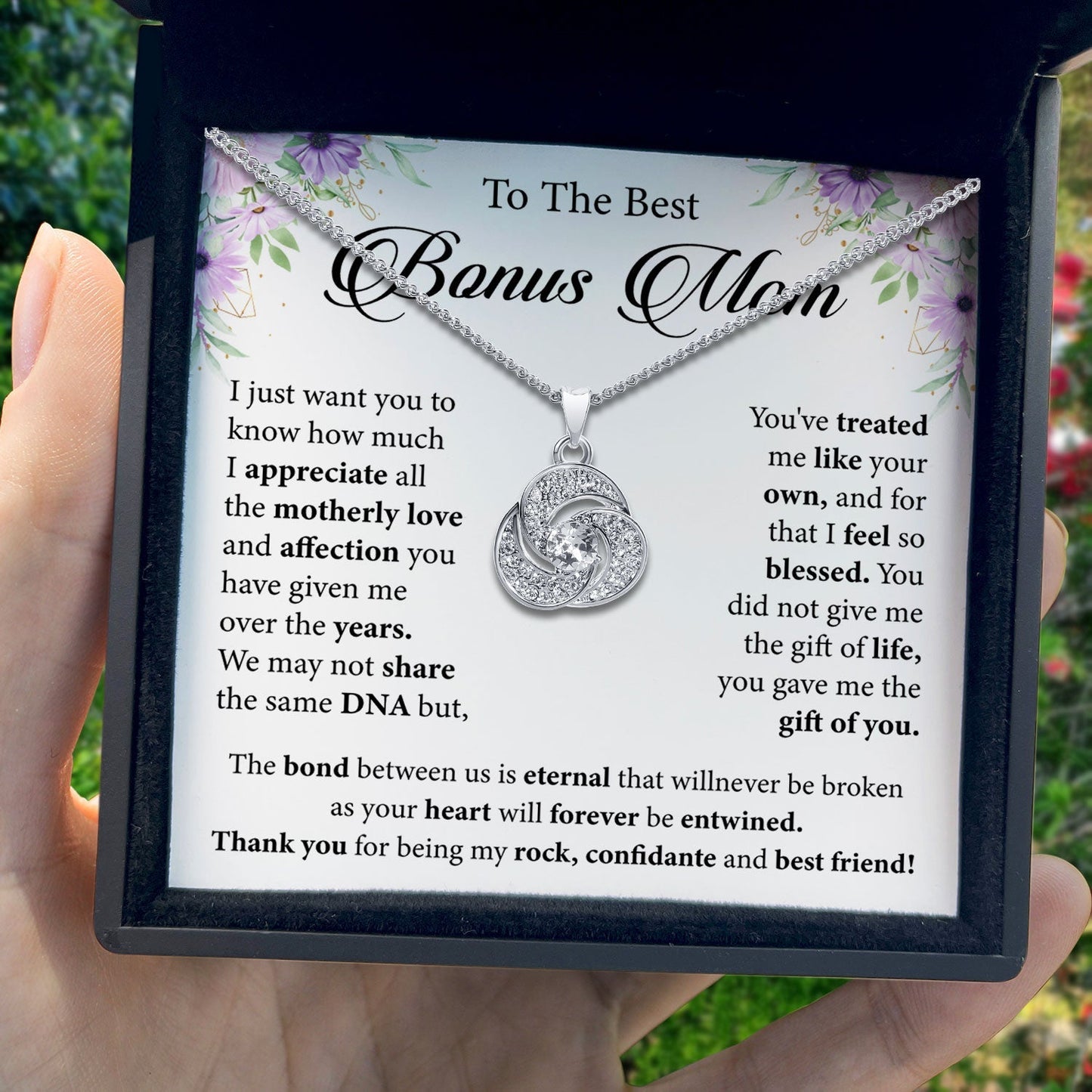 To My Best Bonus Mom - The Bond Between Us Is Eternal - Tryndi Love Knot Necklace Elsy Style Necklaces