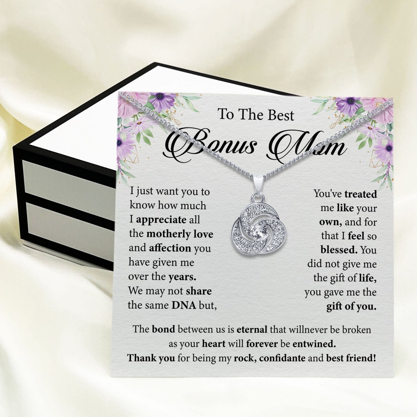 To My Best Bonus Mom - The Bond Between Us Is Eternal - Tryndi Love Knot Necklace Elsy Style Necklaces