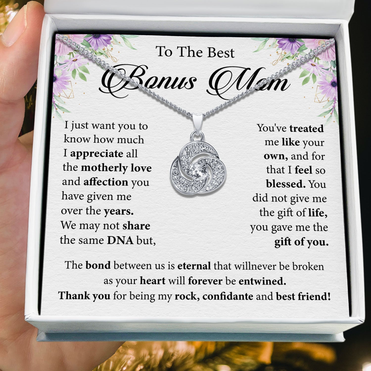 To My Best Bonus Mom - The Bond Between Us Is Eternal - Tryndi Love Knot Necklace Elsy Style Necklaces